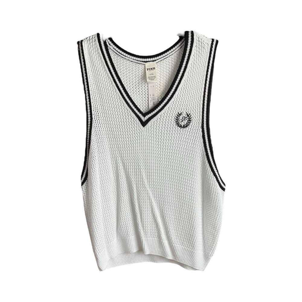 PINK Victoria's Secret white with navy borders Sleeveless pullover vest